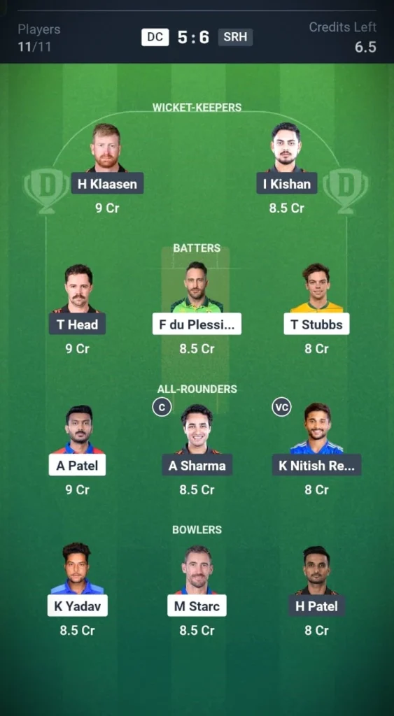 DC VS SRH Grand League Team 1