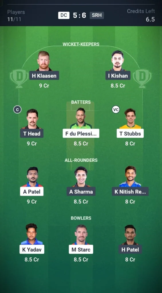 DC VS SRH Grand League Team 2