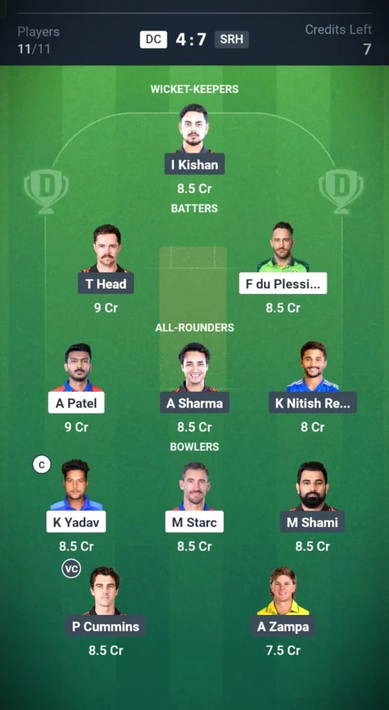 DC VS SRH Three League Team 1