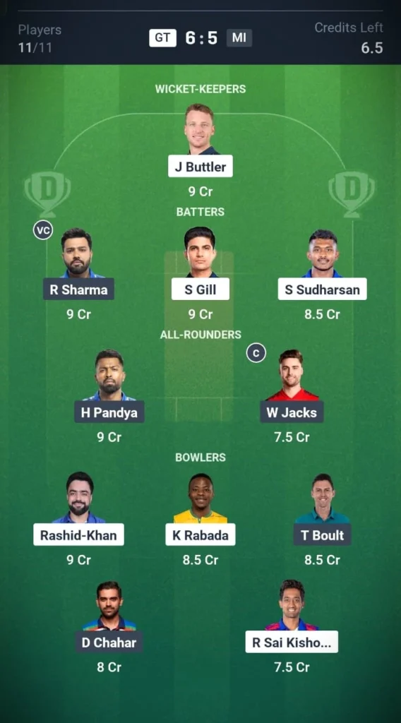 Gujarat Titans vs Mumbai Indians Grand League Team 2