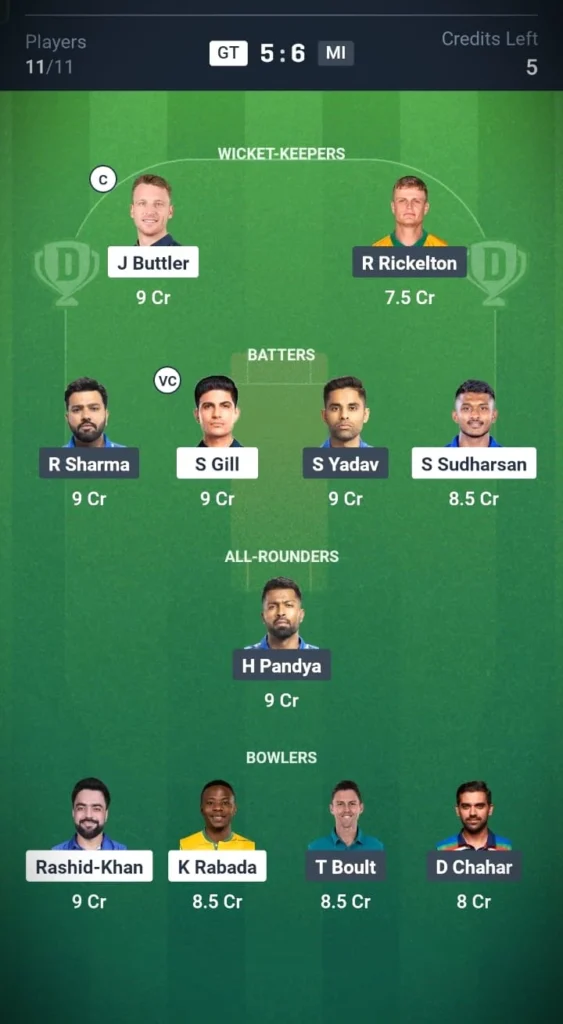Gujarat Titans vs Mumbai Indians Head-to-Head Team 2