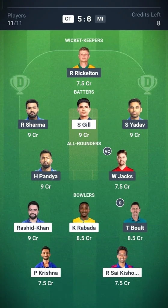 Gujarat Titans vs Mumbai Indians Three League Team 2