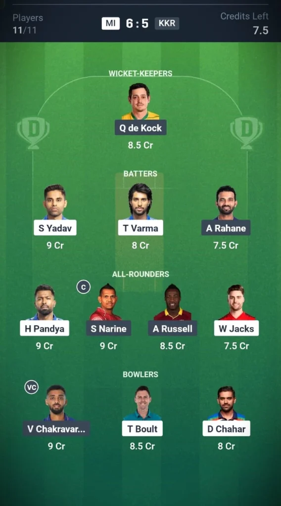 MI VS KKR Three League Team 1