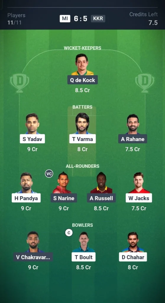 MI VS KKR Three League Team 2
