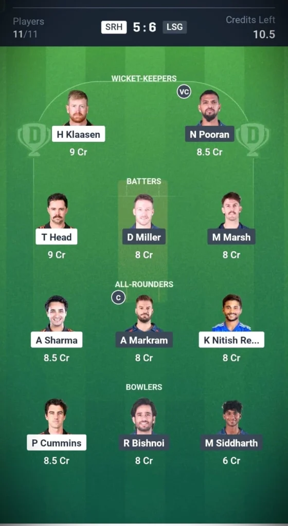 SRH VS LSG Grand League Team 1