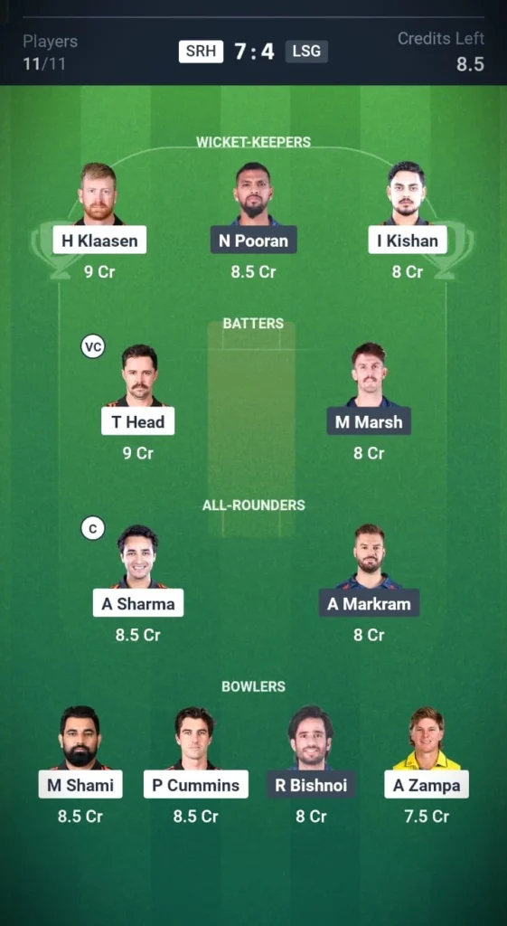SRH VS LSG Head To Head Team 2